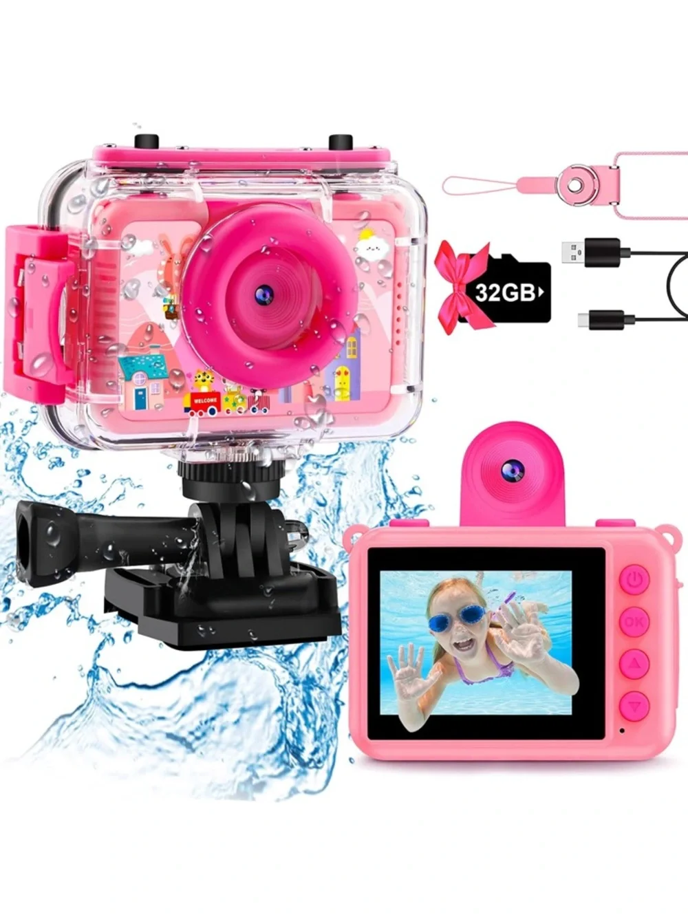 Kids underwater Digital Camera with Case & 32GB